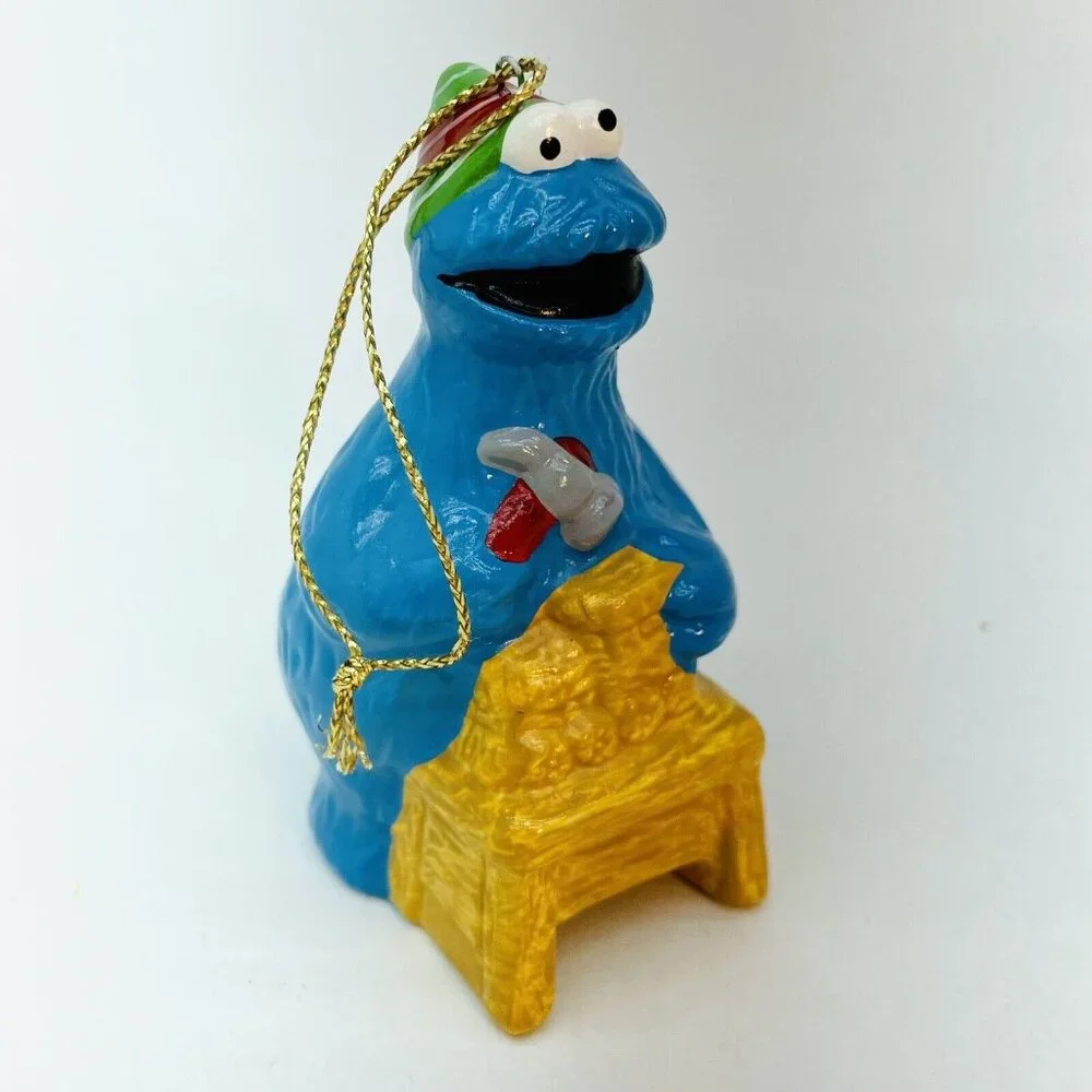 Vintage Christmas Ornament COOKIE MONSTER SESAME ST. MUPPETS Hand Painted Taiwan